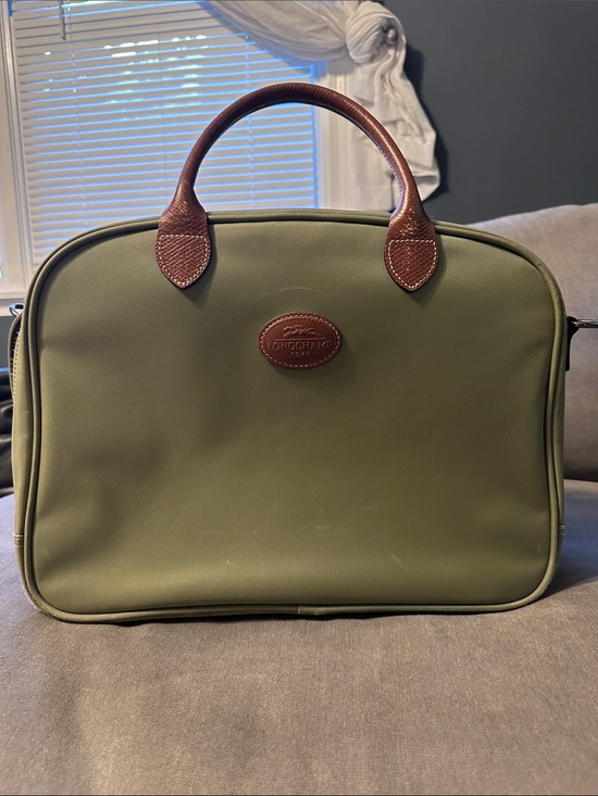 Longchamp Handbags - Longchamp Olive Nylon Travel Bag with Brown Leather Trim